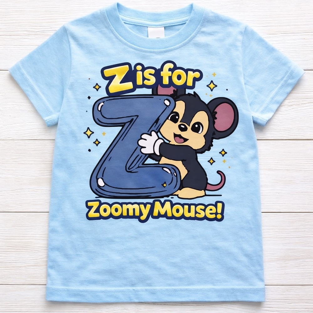 Light Blue "Z is for Zoomy Mouse" Kids Graphic Tee
